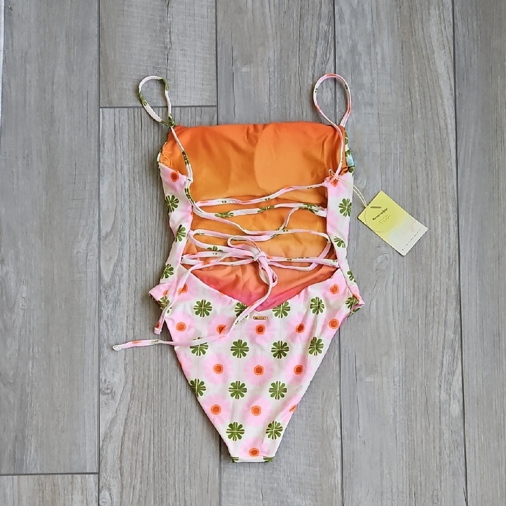 Maaji Pink Floral One-Piece Swimsuit with Green Accents NWTA - Picture 4 of 12